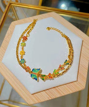 Load image into Gallery viewer, Unique Gold Ancient Gold Enamel Butterfly Floral Chain Bracelet