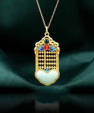 Load image into Gallery viewer, Unique Gold Copper Overgild Enamel Jade Pendant Necklace