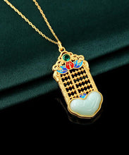 Load image into Gallery viewer, Unique Gold Copper Overgild Enamel Jade Pendant Necklace