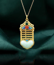 Load image into Gallery viewer, Unique Gold Copper Overgild Enamel Jade Pendant Necklace