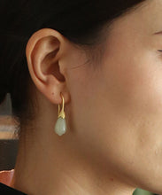 Load image into Gallery viewer, Unique Gold Sterling Silver Inlaid White Jade Drop Earrings