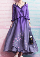 Load image into Gallery viewer, Unique Gradient Purple Cold Shoulder Print Silk Dress Summer