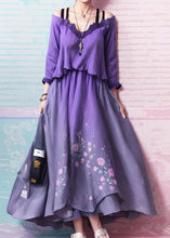 Load image into Gallery viewer, Unique Gradient Purple Cold Shoulder Print Silk Dress Summer