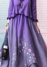 Load image into Gallery viewer, Unique Gradient Purple Cold Shoulder Print Silk Dress Summer