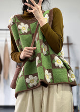 Load image into Gallery viewer, Unique Green Floral Jacquard Thick Knit Vest Tops Spring