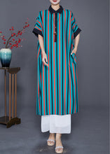 Load image into Gallery viewer, Unique Green Peter Pan Collar Striped Silk Shirt Dresses Summer