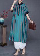 Load image into Gallery viewer, Unique Green Peter Pan Collar Striped Silk Shirt Dresses Summer