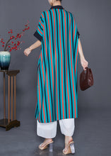 Load image into Gallery viewer, Unique Green Peter Pan Collar Striped Silk Shirt Dresses Summer