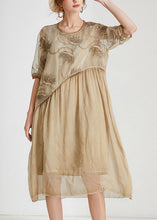 Load image into Gallery viewer, Unique Khaki O-Neck Cozy Chiffon Maxi Dress Short Sleeve