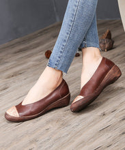 Load image into Gallery viewer, Unique Mulberry Cowhide Leather Fitted Splicing High Wedge Heels Shoes