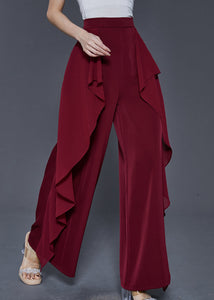 Unique Mulberry Ruffled Patchwork Chiffon Pants Trousers Summer