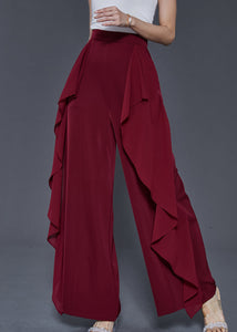 Unique Mulberry Ruffled Patchwork Chiffon Pants Trousers Summer