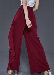 Unique Mulberry Ruffled Patchwork Chiffon Pants Trousers Summer