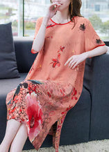 Load image into Gallery viewer, Unique Orange Floral Butterfly Print Patchwork Chiffon Dresses Summer