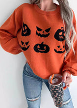 Load image into Gallery viewer, Unique Orange O-Neck Print Cotton Knit Sweaters Fall