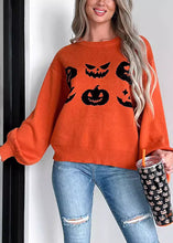 Load image into Gallery viewer, Unique Orange O-Neck Print Cotton Knit Sweaters Fall