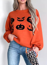 Load image into Gallery viewer, Unique Orange O-Neck Print Cotton Knit Sweaters Fall