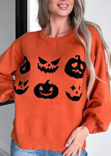 Load image into Gallery viewer, Unique Orange O-Neck Print Cotton Knit Sweaters Fall