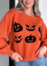 Load image into Gallery viewer, Unique Orange O-Neck Print Cotton Knit Sweaters Fall