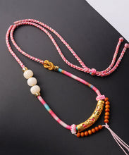 Load image into Gallery viewer, Unique Pink Copper Overgild Jade Beading Tassel Pendant Necklace