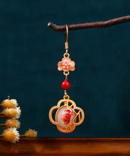 Load image into Gallery viewer, Unique Pink Copper Overgild Jade Enamel Lotus Floral Drop Earrings