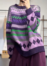 Load image into Gallery viewer, Unique Purple O Neck Print Cozy Thick Knit Sweaters Winter