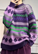 Load image into Gallery viewer, Unique Purple O Neck Print Cozy Thick Knit Sweaters Winter