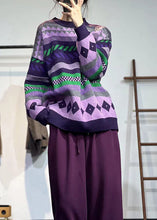 Load image into Gallery viewer, Unique Purple O Neck Print Cozy Thick Knit Sweaters Winter