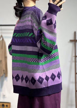 Load image into Gallery viewer, Unique Purple O Neck Print Cozy Thick Knit Sweaters Winter