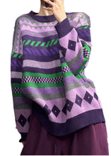 Load image into Gallery viewer, Unique Purple O Neck Print Cozy Thick Knit Sweaters Winter