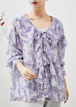 Load image into Gallery viewer, Unique Purple Rose Floral Ruffles Chiffon Shirt Top Spring