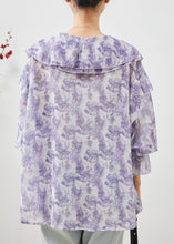 Load image into Gallery viewer, Unique Purple Rose Floral Ruffles Chiffon Shirt Top Spring