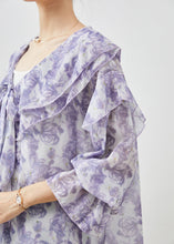 Load image into Gallery viewer, Unique Purple Rose Floral Ruffles Chiffon Shirt Top Spring