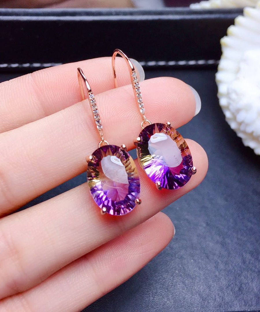 Unique Purple Sterling Silver Alloy Crystal Drop Earrings