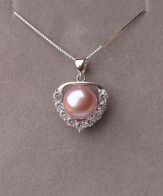 Unique Purple Sterling Silver Zircon Pearl Pendant Necklace