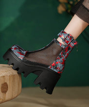 Load image into Gallery viewer, Unique Red Black Platform Boots Breathable Mesh Hollow Out