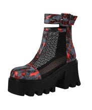 Load image into Gallery viewer, Unique Red Black Platform Boots Breathable Mesh Hollow Out