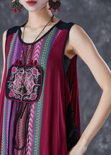 Load image into Gallery viewer, Unique Red Embroidered Patchwork Tasseled Linen Dress Sleeveless