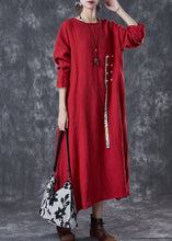 Load image into Gallery viewer, Unique Red Oversized Patchwork Chinese Button Linen Long Dress Spring