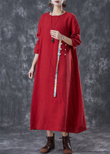 Load image into Gallery viewer, Unique Red Oversized Patchwork Chinese Button Linen Long Dress Spring