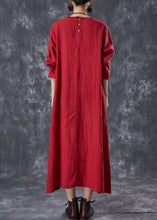 Load image into Gallery viewer, Unique Red Oversized Patchwork Chinese Button Linen Long Dress Spring