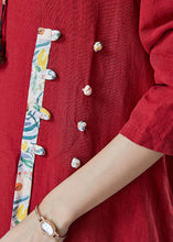 Load image into Gallery viewer, Unique Red Oversized Patchwork Chinese Button Linen Long Dress Spring