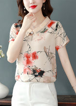 Load image into Gallery viewer, Unique Red Peter Pan Collar Print Chiffon Shirt Tops Summer