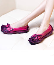 Load image into Gallery viewer, Unique Rose Embossed Cowhide Leather Fitted Splicing Flat Feet Shoes