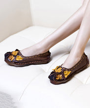 Load image into Gallery viewer, Unique Rose Embossed Cowhide Leather Fitted Splicing Flat Feet Shoes