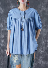 Load image into Gallery viewer, Unique Sky Blue Oversized Patchwork Linen Top Summer