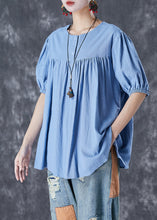 Load image into Gallery viewer, Unique Sky Blue Oversized Patchwork Linen Top Summer