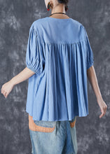 Load image into Gallery viewer, Unique Sky Blue Oversized Patchwork Linen Top Summer