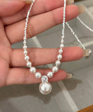 Load image into Gallery viewer, Unique White Pearl Zircon Broken Silver Pendant Necklace