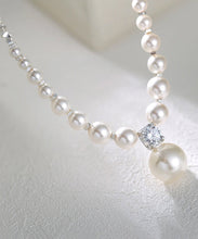 Load image into Gallery viewer, Unique White Pearl Zircon Broken Silver Pendant Necklace